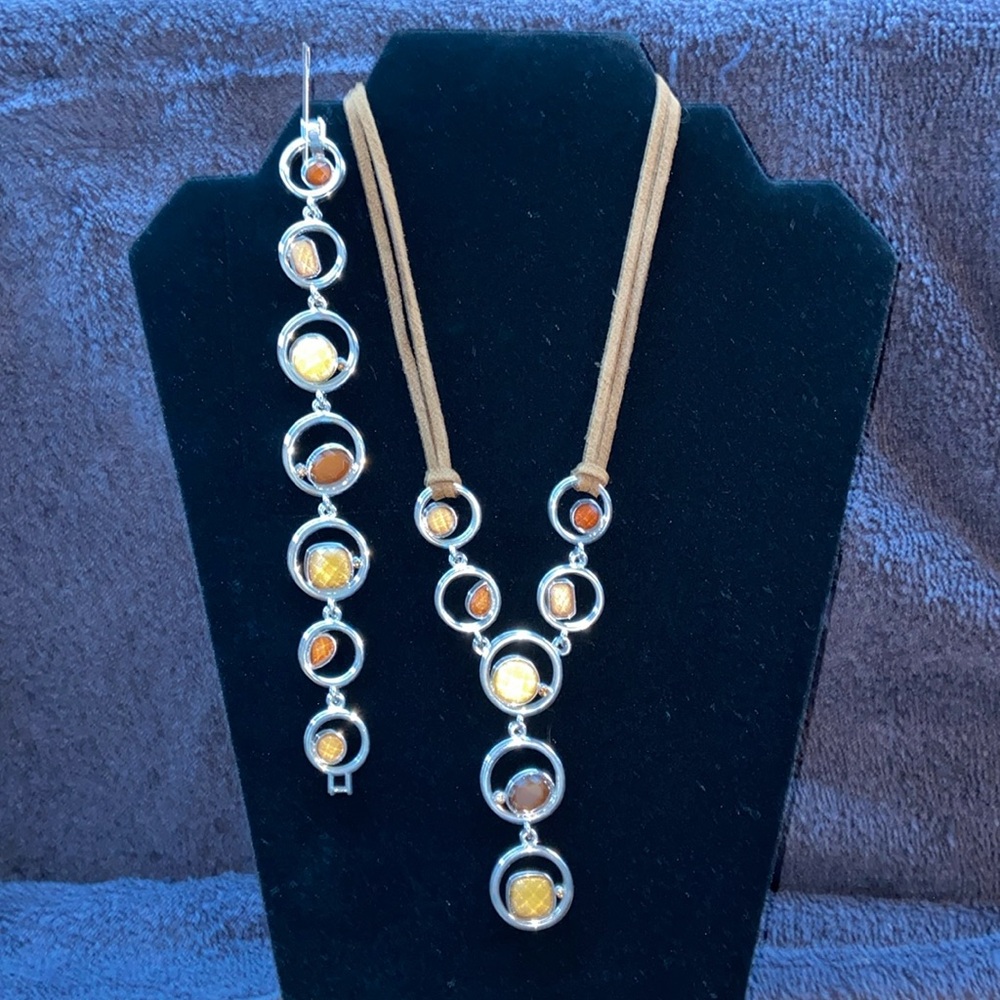 Lia Sophia Brown Tone Gems Necklace and Bracelet set
